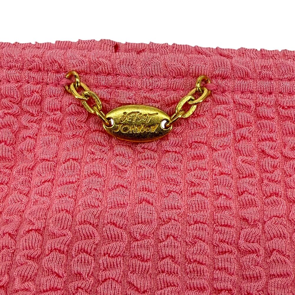 Betsey Johnson Bikini Bottom M Pink Ribbed Rosette High Waist Scrunch Resort NWT - Picture 10 of 11